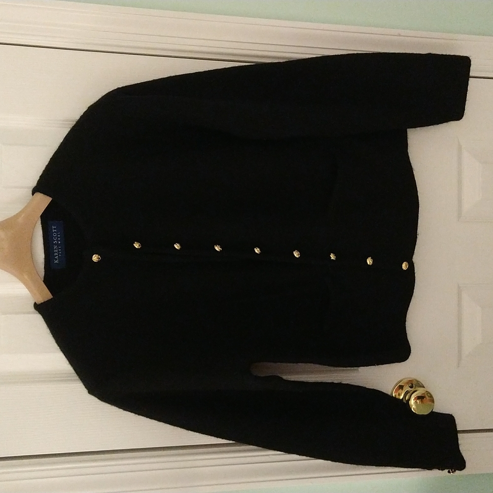 Karen Scott Black Wool Cardigan M